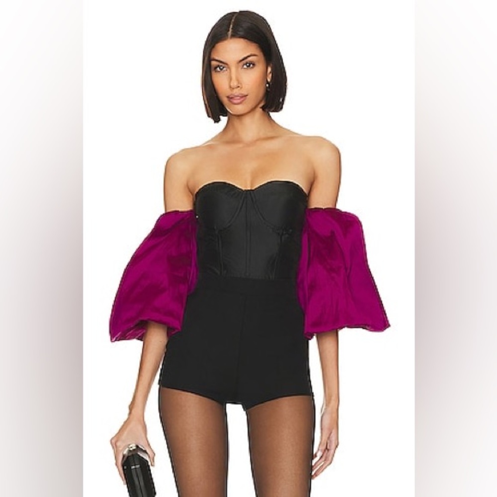 MISA Los Angeles Dita Top in Black & Magenta, NWT